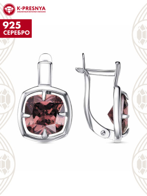 Серьги серебро 925 пробы, покрытие - платинирование, вставка - фианит (недрагоценный камень)