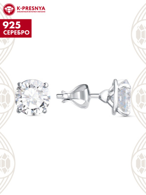 Серьги серебро 925 пробы, покрытие - родирование, вставка - фианит (недрагоценный камень)