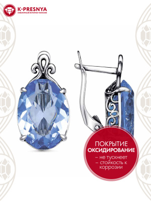 Серьги серебро 925 пробы, покрытие - оксидирование, вставка - стекло ювелирное собственной огранки