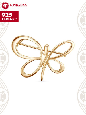 Брошь серебро 925 пробы, покрытие - золочение, без вставок