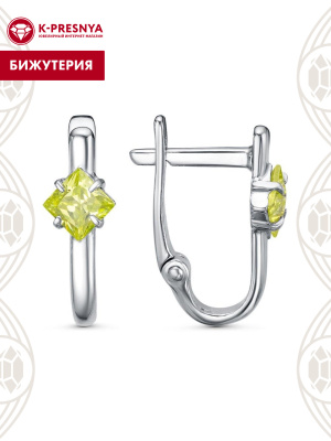 Серьги бижутерия, покрытие - платинирование, вставка - фианит (недрагоценный камень)