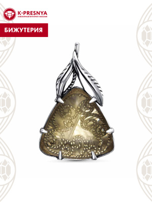 Брошь бижутерия, покрытие - серебрение с оксидированием, вставка - стекло ювелирное собственной огранки