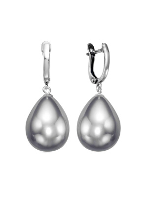 Серьги серебро 925 пробы, покрытие - родирование, вставка - имитация жемчуга