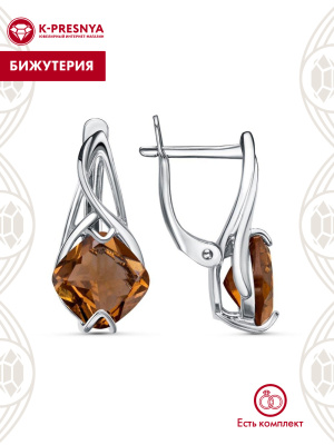 Серьги бижутерия, покрытие - платинирование, вставка - искусственный султанит