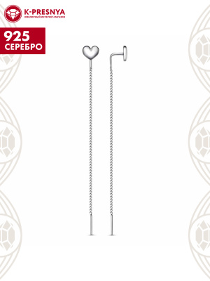 Серьга серебро 925 пробы, покрытие - платинирование, без вставок