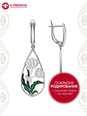 Серьги серебро 925 пробы, покрытие - родирование, отделка - эмаль, без вставок
