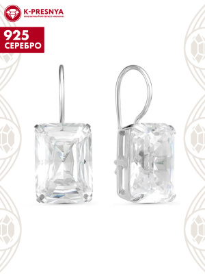 Серьги серебро 925 пробы, покрытие - родирование, вставка - фианит (недрагоценный камень)