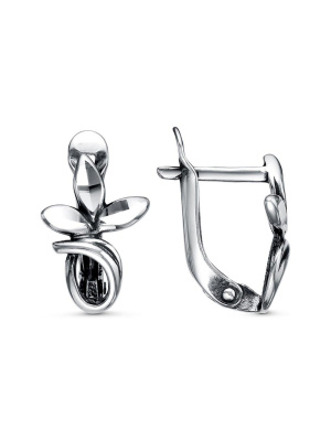 Серьги серебро 925 пробы, покрытие - оксидирование, отделка - алмазная грань, без вставок