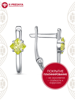 Серьги бижутерия, покрытие - платинирование, вставка - фианит (недрагоценный камень)