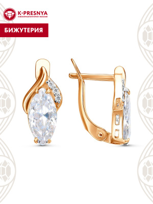 Серьги бижутерия, покрытие - золочение, выборочное родирование, вставка - фианит (недрагоценный камень)