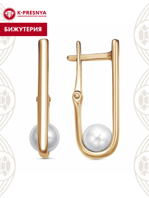Серьги бижутерия, покрытие - золочение, вставка - имитация жемчуга