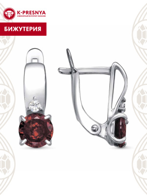 Серьги бижутерия, покрытие - платинирование, вставка - фианит (недрагоценный камень)