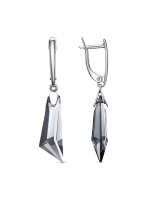 Серьги серебро 925 пробы, покрытие - платинирование, вставка - искусственный дымчатый кварц