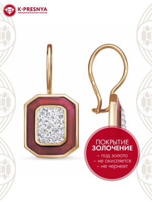 Серьги бижутерия, покрытие - золочение, отделка - эмаль, вставка - стекло ювелирное preciosa