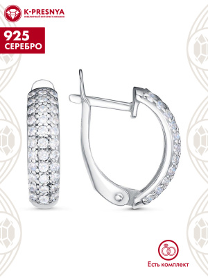 Серьги серебро 925 пробы, покрытие - родирование, вставка - фианит (недрагоценный камень)