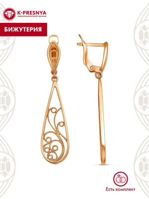 Серьги бижутерия, покрытие - золочение, без вставок