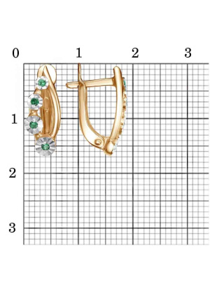 Серьги серебро 925 пробы, покрытие - золочение, отделка - алмазная грань, вставка - искусственная шпинель