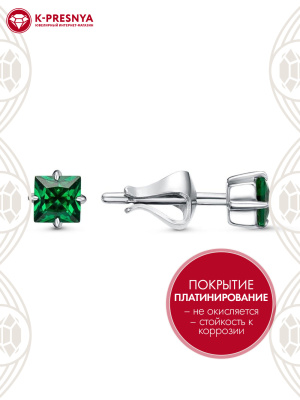 Серьги бижутерия, покрытие - платинирование, вставка - искусственная шпинель