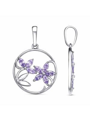 Подвеска серебро 925 пробы, покрытие - платинирование, вставка - фианит (недрагоценный камень)