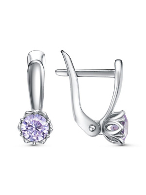 Серьги серебро 925 пробы, покрытие - платинирование, вставка - фианит (недрагоценный камень)