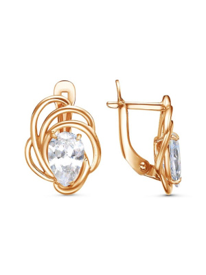 Серьги серебро 925 пробы, покрытие - золочение, вставка - фианит (недрагоценный камень)