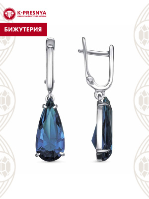 Серьги бижутерия, покрытие - платинирование, вставка - стекло ювелирное собственной огранки