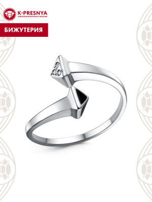 Кольцо бижутерия, покрытие - платинирование, отделка - эмаль, вставка - стекло ювелирное preciosa