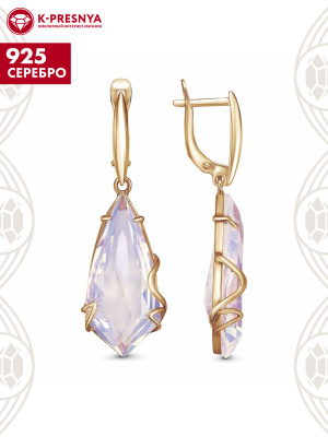 Серьги серебро 925 пробы, покрытие - золочение, вставка - стекло ювелирное собственной огранки