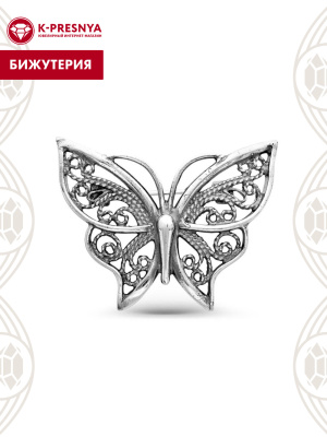 Брошь бижутерия, покрытие - серебрение с оксидированием, без вставок