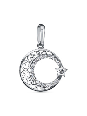 Подвеска бижутерия, покрытие - серебрение с оксидированием, вставка - стекло ювелирное preciosa