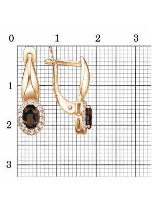 Серьги серебро 925 пробы, покрытие - золочение, выборочное родирование, вставка - дымчатый кварц, фианит (недрагоценный камень)