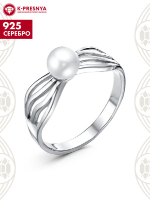 Кольцо серебро 925 пробы, покрытие - родирование, вставка - культивированный жемчуг