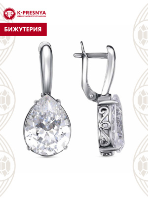 Серьги бижутерия, покрытие - серебрение с оксидированием, вставка - фианит (недрагоценный камень)
