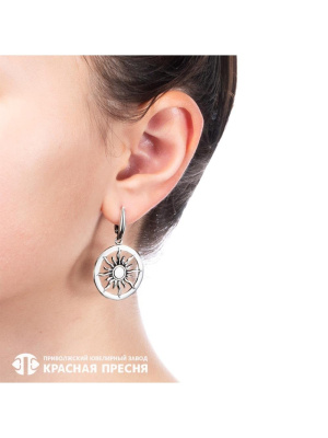 Серьги бижутерия, покрытие - серебрение с оксидированием, без вставок
