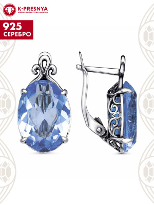 Серьги серебро 925 пробы, покрытие - оксидирование, вставка - стекло ювелирное собственной огранки