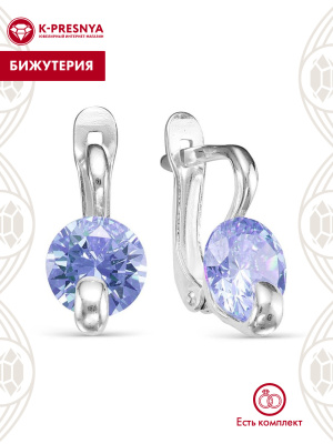 Серьги бижутерия, покрытие - серебрение, вставка - фианит (недрагоценный камень)