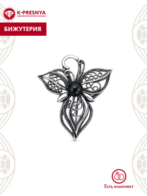 Брошь бижутерия, покрытие - серебрение с оксидированием, вставка - культивированный жемчуг