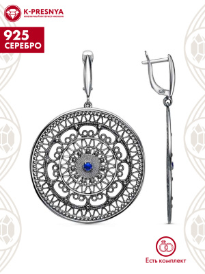 Серьги серебро 925 пробы, покрытие - оксидирование, вставка - искусственная шпинель