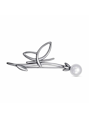 Брошь бижутерия, покрытие - серебрение с оксидированием, вставка - культивированный жемчуг