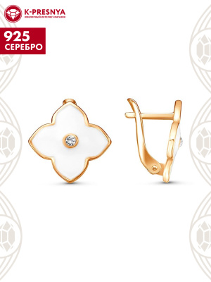 Серьги серебро 925 пробы, покрытие - золочение, отделка - эмаль, вставка - стекло ювелирное preciosa