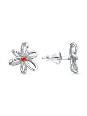 Серьги серебро 925 пробы, покрытие - платинирование, вставка - фианит (недрагоценный камень)