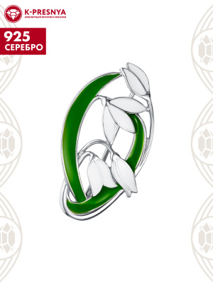 Брошь серебро 925 пробы, покрытие - родирование, отделка - эмаль, без вставок