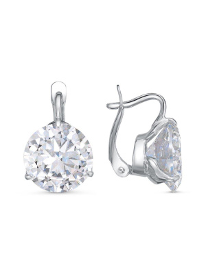 Серьги серебро 925 пробы, покрытие - родирование, вставка - фианит (недрагоценный камень)