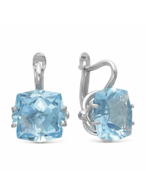 Серьги серебро 925 пробы, покрытие - родирование, вставка - искусственный топаз голубой