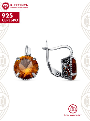 Серьги серебро 925 пробы, покрытие - оксидирование, вставка - искусственный султанит