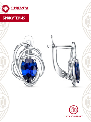 Серьги бижутерия, покрытие - платинирование, вставка - фианит (недрагоценный камень)