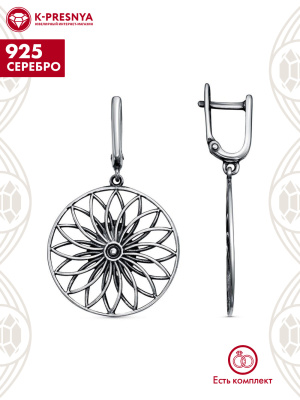 Серьги серебро 925 пробы, покрытие - оксидирование, без вставок