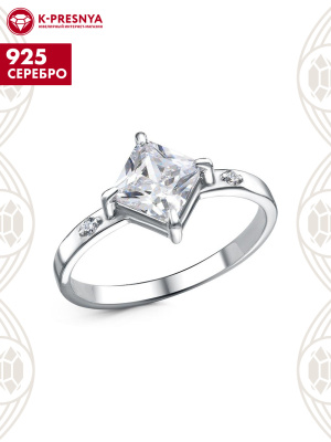 Кольцо серебро 925 пробы, покрытие - родирование, вставка - фианит (недрагоценный камень)