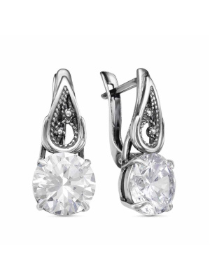 Серьги серебро 925 пробы, покрытие - оксидирование, вставка - фианит (недрагоценный камень)