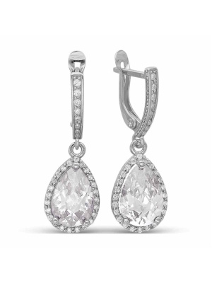 Серьги серебро 925 пробы, покрытие - родирование, вставка - фианит (недрагоценный камень)